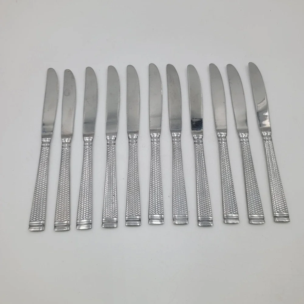 11pc Farberware Basketweave Stainless Steel‎ Dinner Knives Serrated